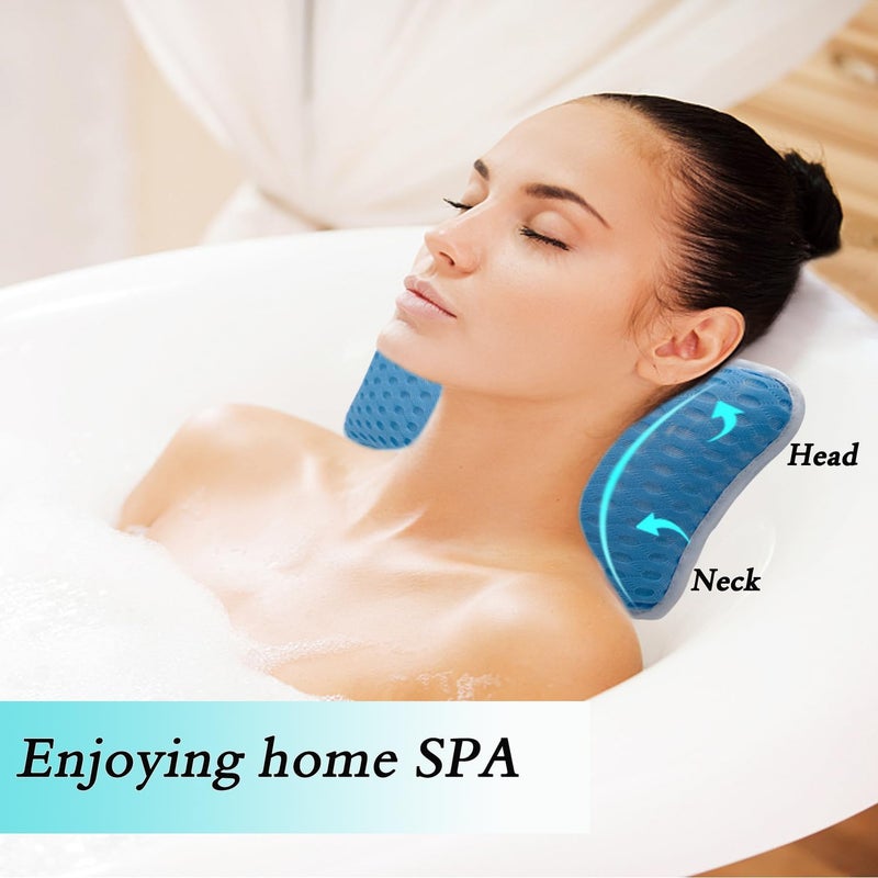 Rasenoo Bath Pillows for tub,Home Spa Pillows for Bathtub, Hot Tub,Head and Neck Support with 2 Strong Suction Cups,Blue - Image 2